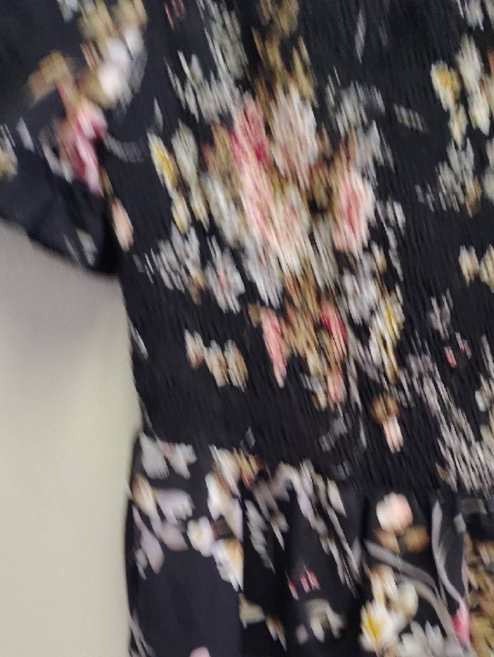 Floral Smocked Black Mini Dress - Picture 4 of 7